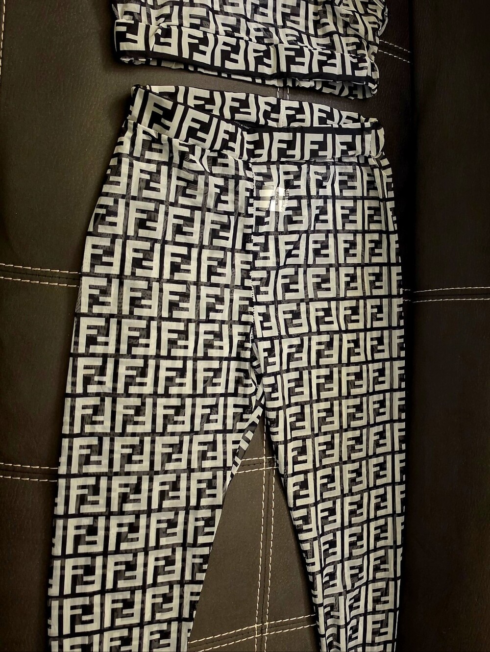 Fendi Black & White FF Logo Sheer Sports Bra & Leggings